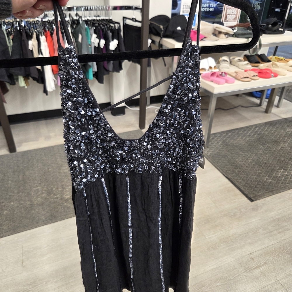 Free‎ People Black Beaded Spaghetti Strap Dress - Picture 4 of 4